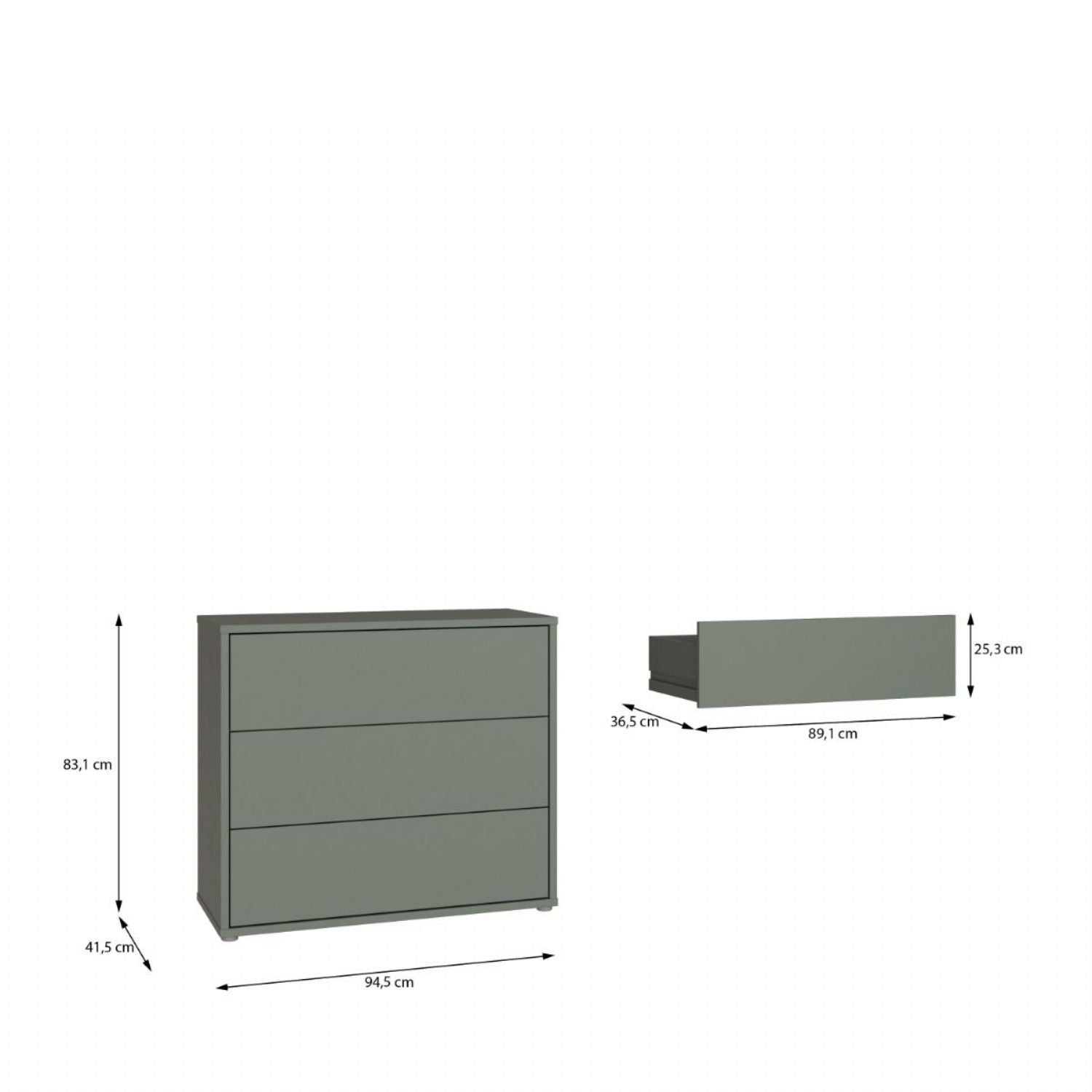 Alice Springs 3 Drawer Chest With PushtoOpen in Sage Green
