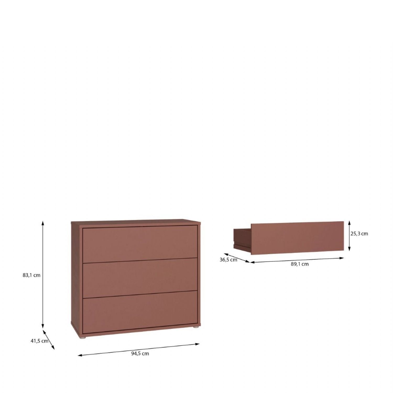 Alice Springs 3 Drawer Chest with PushtoOpen Drawers in Terracotta