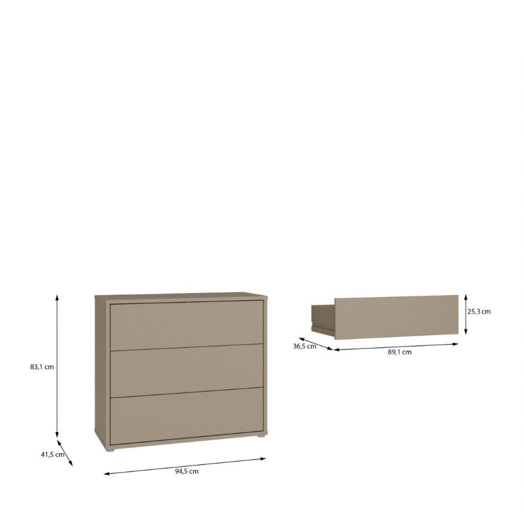 Alice Springs 3 Drawer Chest With PushtoOpen Drawers in Taupe