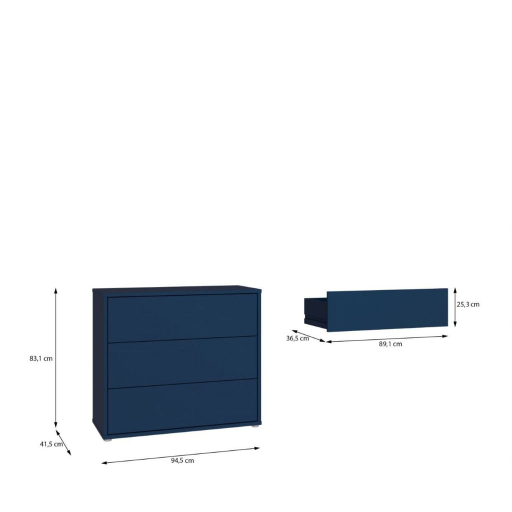 Alice Springs 3 Drawer Chest with PushtoOpen Drawers in Night Blue and White