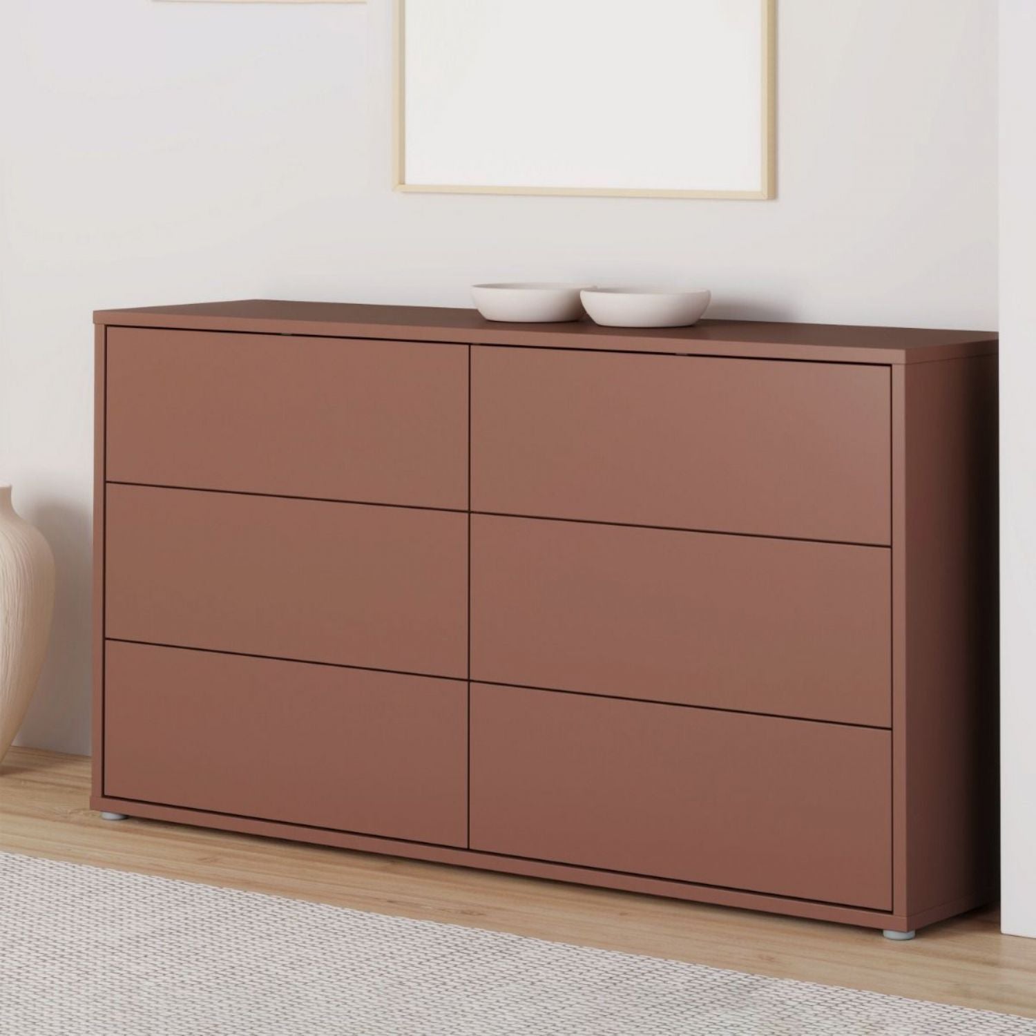 Alice Springs 6 Drawer Wide Chest with PushtoOpen Drawers in Terracotta
