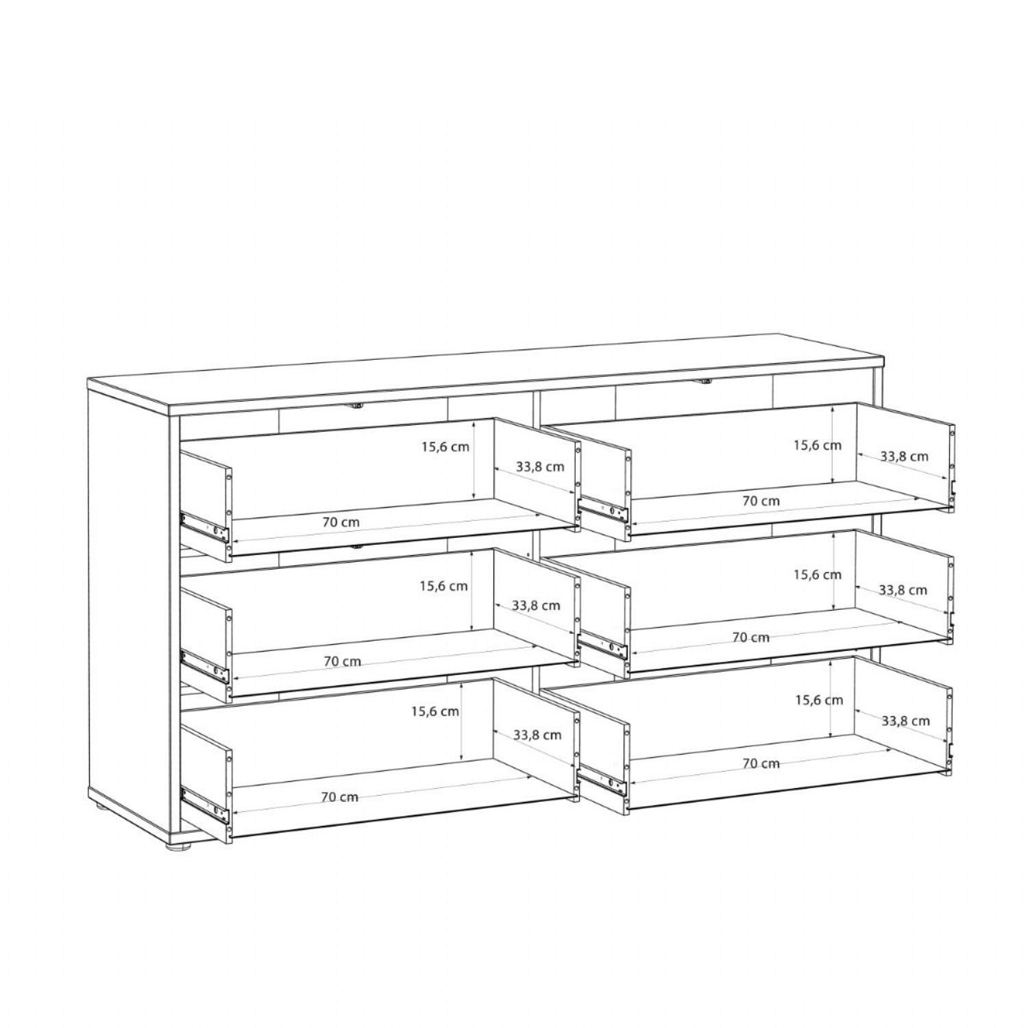 Alice Springs 6 Drawer Wide Chest with PushtoOpen Drawers in Terracotta