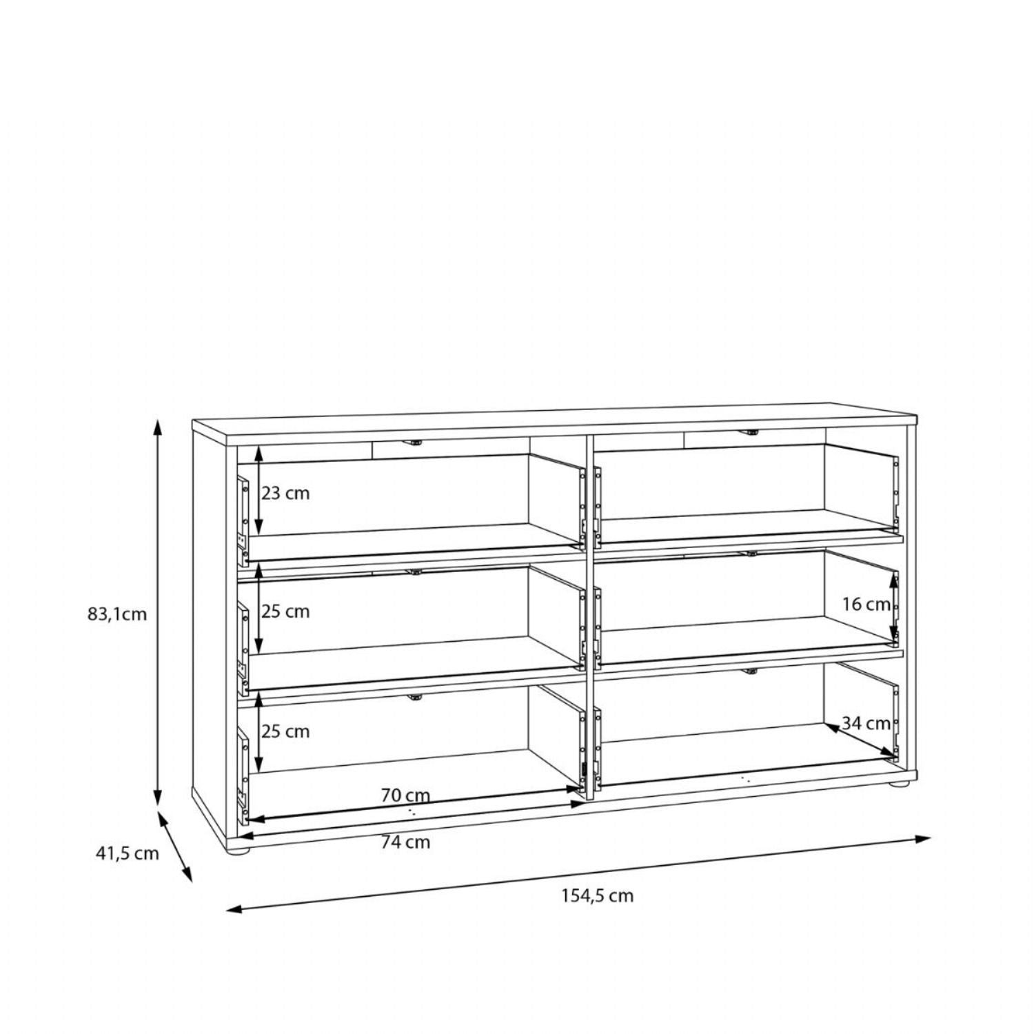 Alice Springs 6 Drawer Wide Chest with PushtoOpen Drawers in Sand
