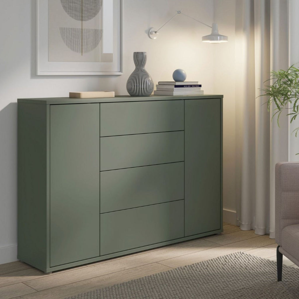 Alice Springs Wide Sideboard with 4 Drawers & 2 Doors with PushtoOpen in Sage Green