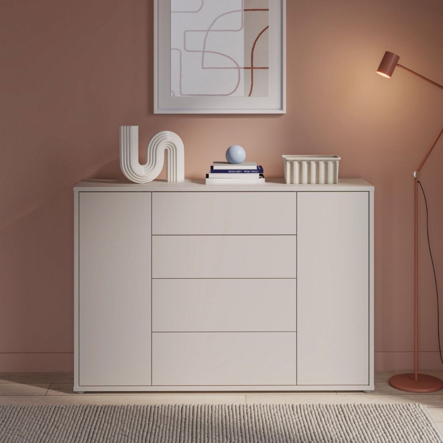 Alice Springs Wide Sideboard with 4 Drawers & 2 Doors with PushtoOpen in Sand