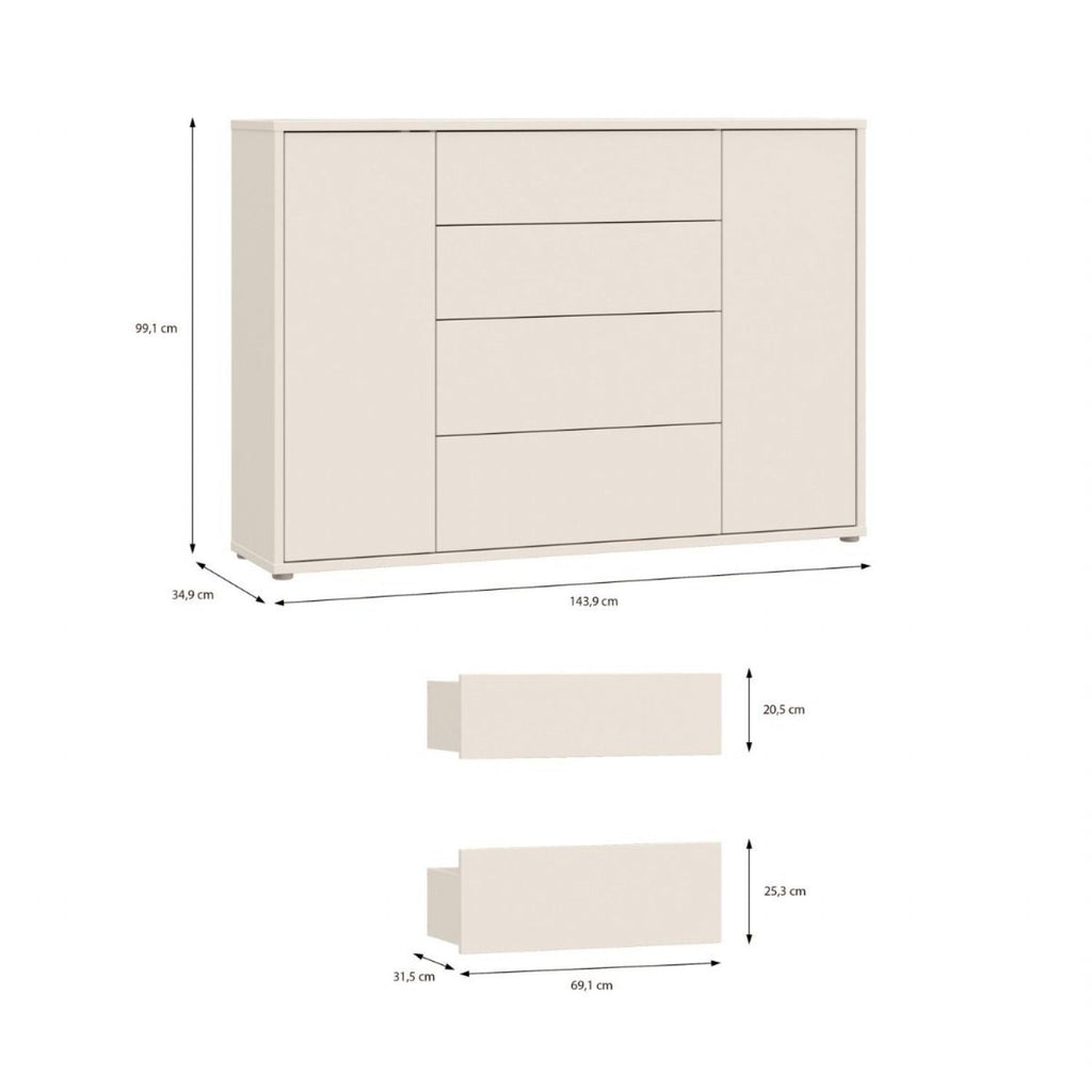 Alice Springs Wide Sideboard with 4 Drawers & 2 Doors with PushtoOpen in Sand