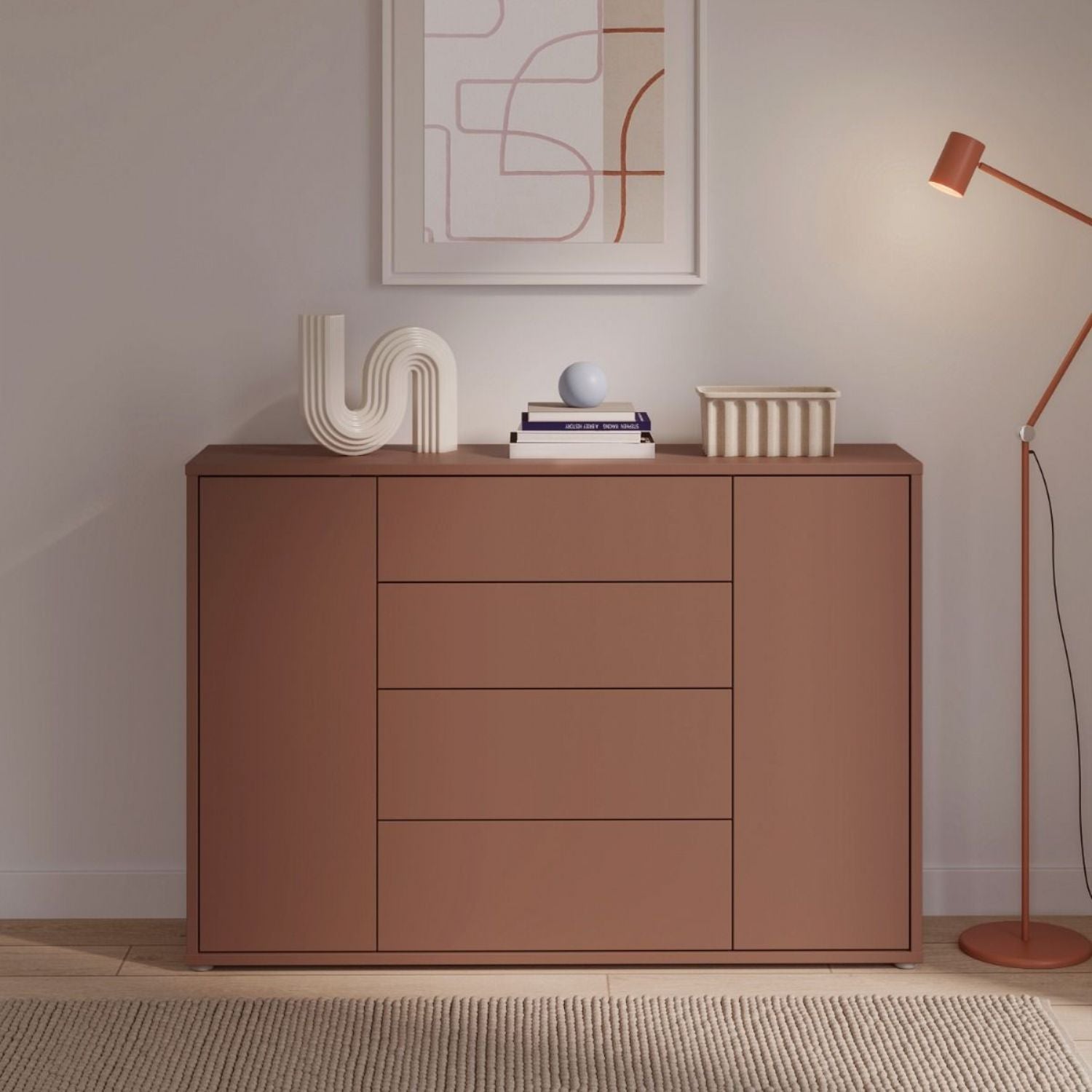 Alice Springs Wide Sideboard with 4 Drawers & 2 Doors with PushtoOpen in Terracotta