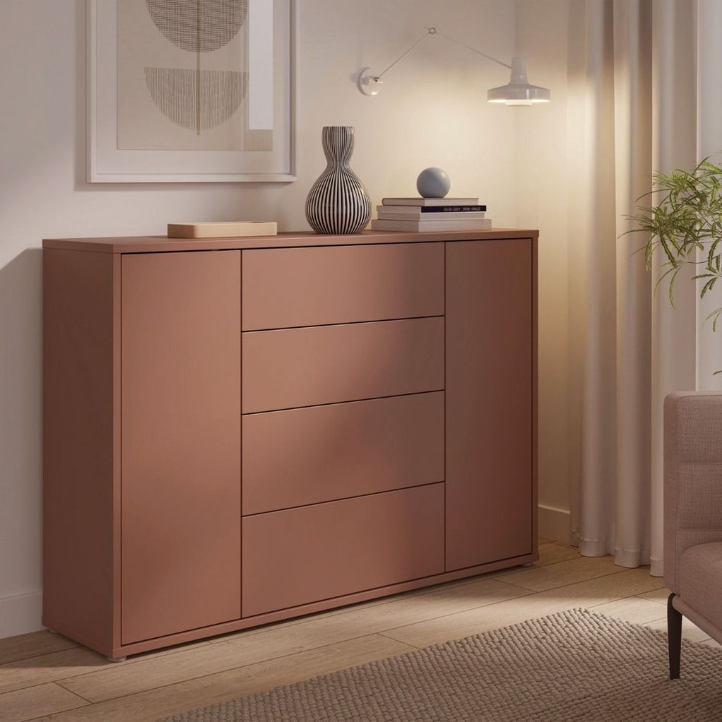Alice Springs Wide Sideboard with 4 Drawers & 2 Doors with PushtoOpen in Terracotta
