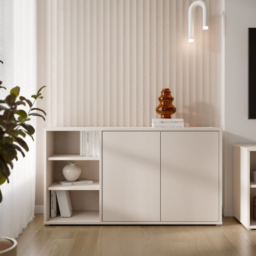 Alice Springs Sideboard with Open Shelving & PushtoOpen Doors in Sand