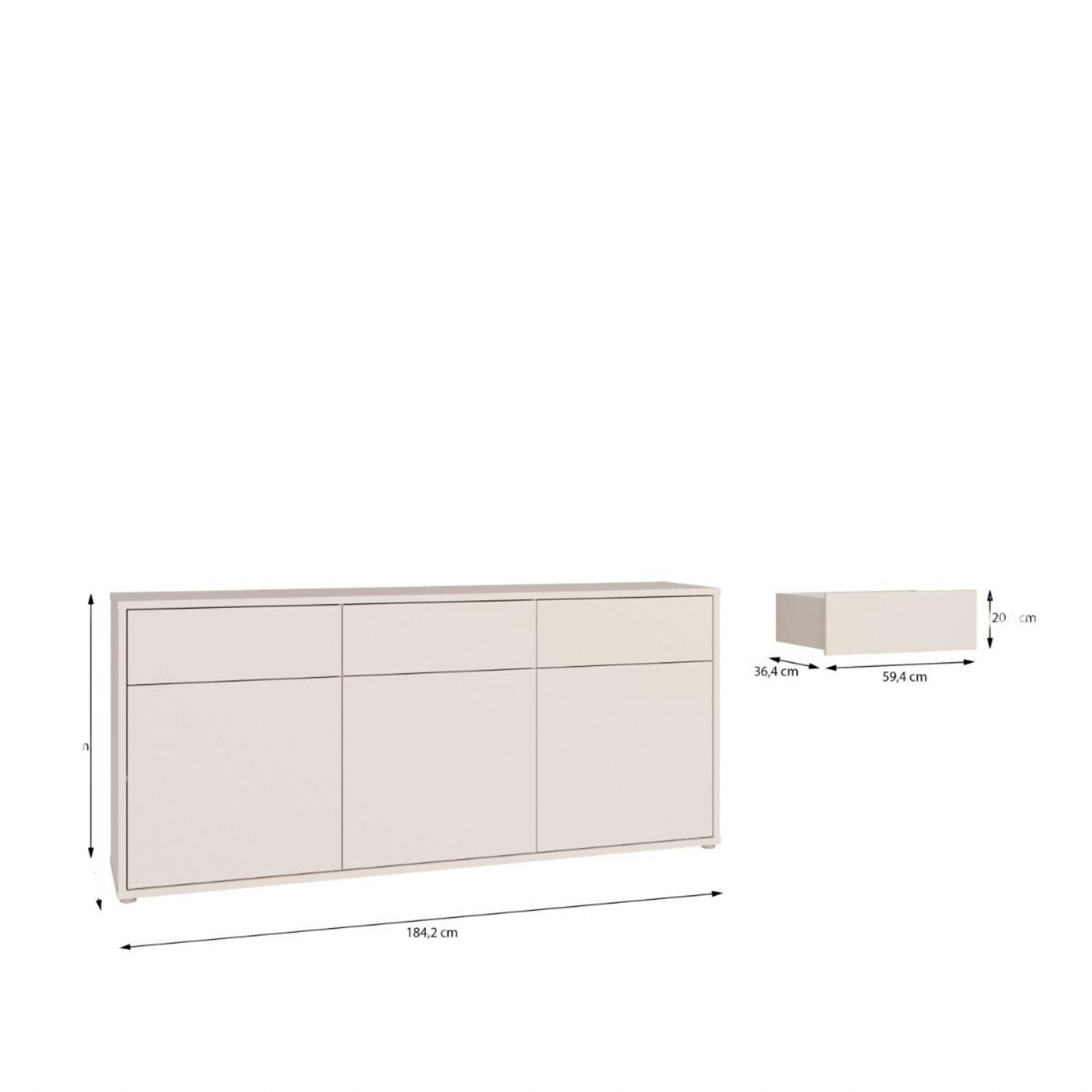 Alice Springs 3 Door 3 Drawer Sideboard with PushtoOpen Drawers in Sand