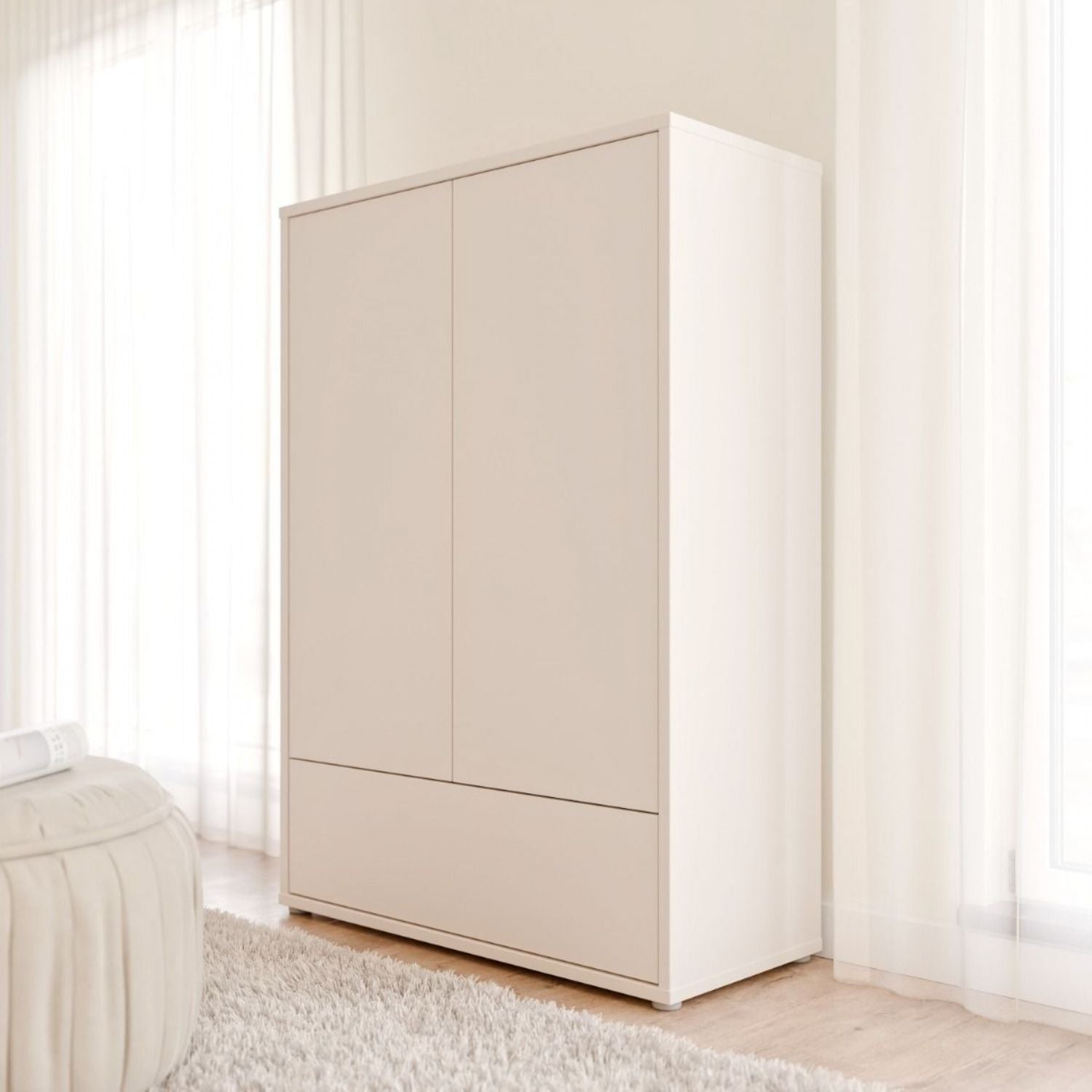 Alice Springs 2 Door Low Wardrobe with PushtoOpen Doors and Drawer in Sand