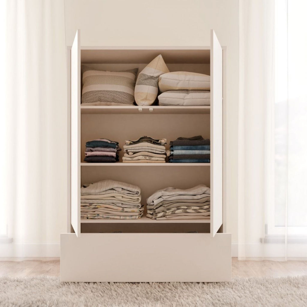 Alice Springs 2 Door Low Wardrobe with PushtoOpen Doors and Drawer in Sand