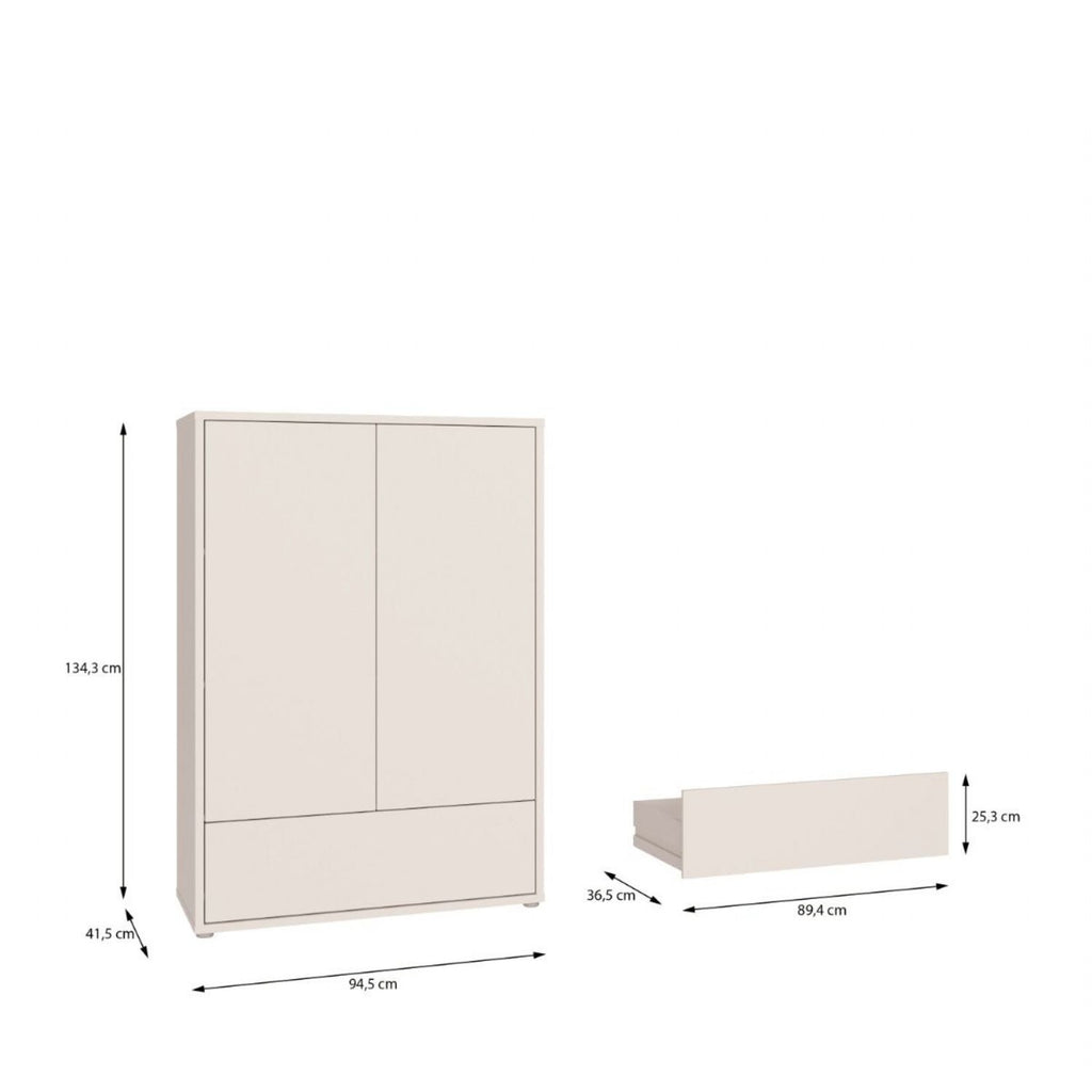 Alice Springs 2 Door Low Wardrobe with PushtoOpen Doors and Drawer in Sand