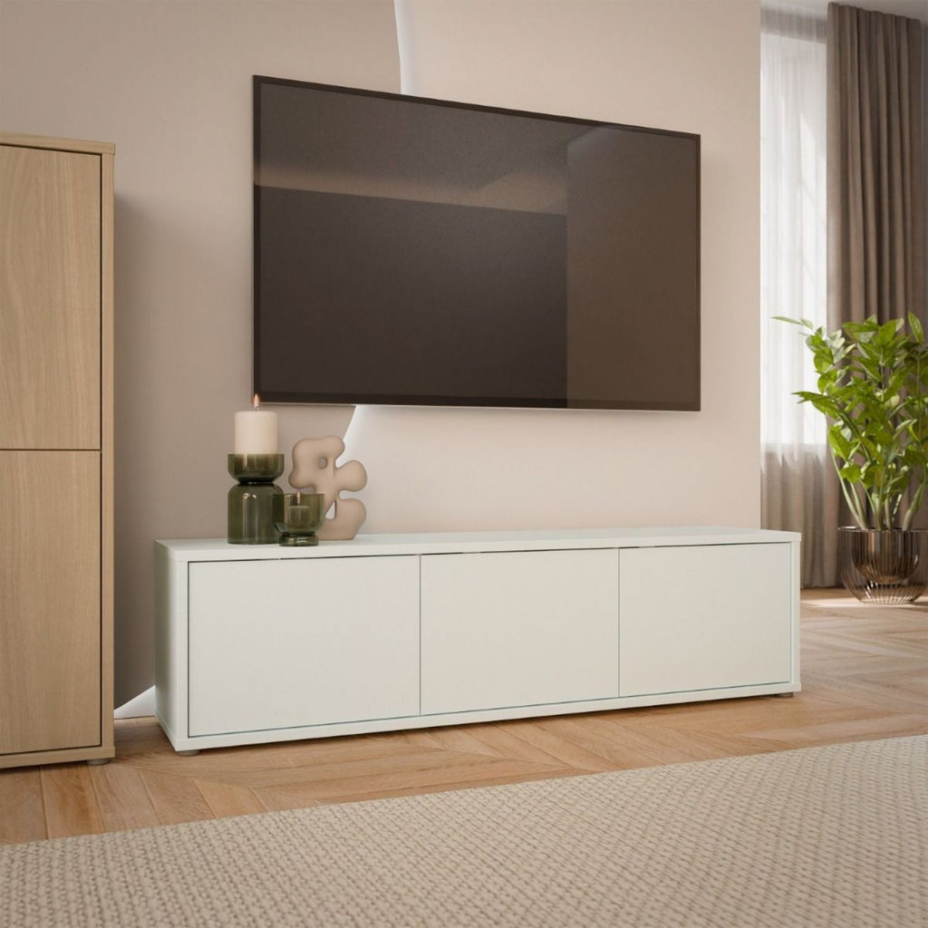 Alice Springs Wide TV Cabinet with 3 Doors PushtoOpen in Light Grey