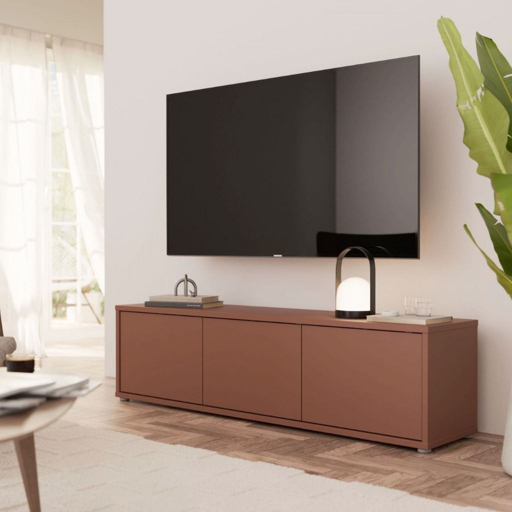 Alice Springs Wide TV Cabinet with 3 Doors PushtoOpen in Terracotta