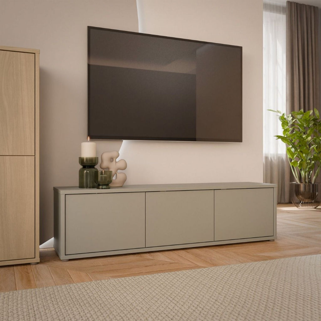 Alice Springs Wide TV Cabinet with 3 Doors PushtoOpen in Taupe