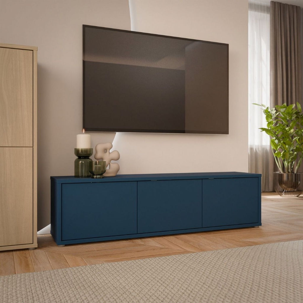 Alice Springs Wide TV Cabinet with 3 Doors PushtoOpen in Night Blue