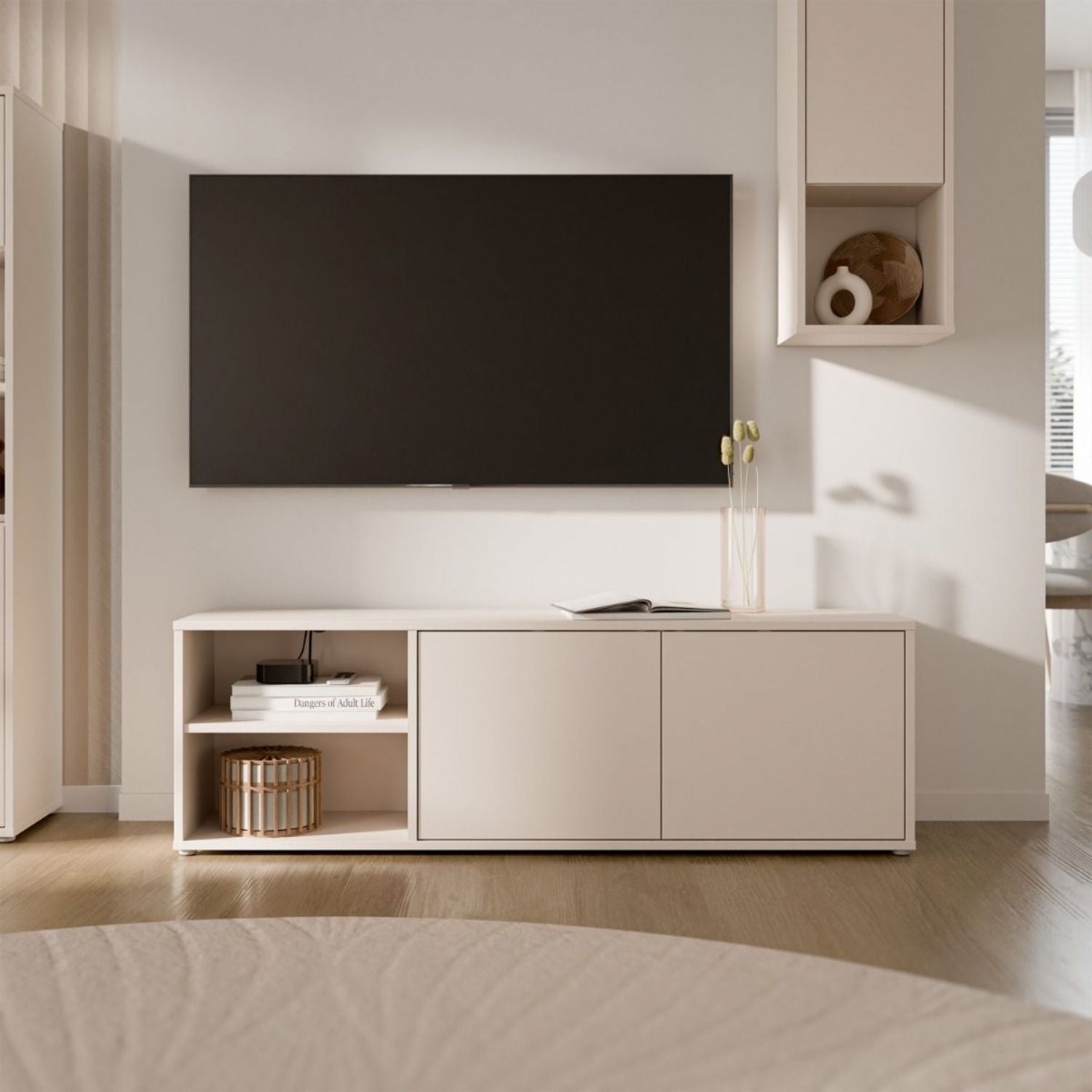 Alice Springs Wide TV Cabinet with 2 Doors PushtoOpen & 1 Open Shelf in Sand