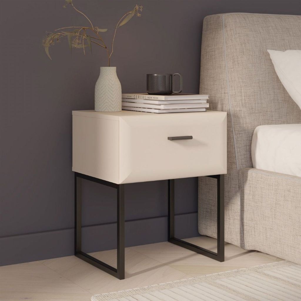 Akihisa Bedside Table with Drawer and Metal Legs in Sand