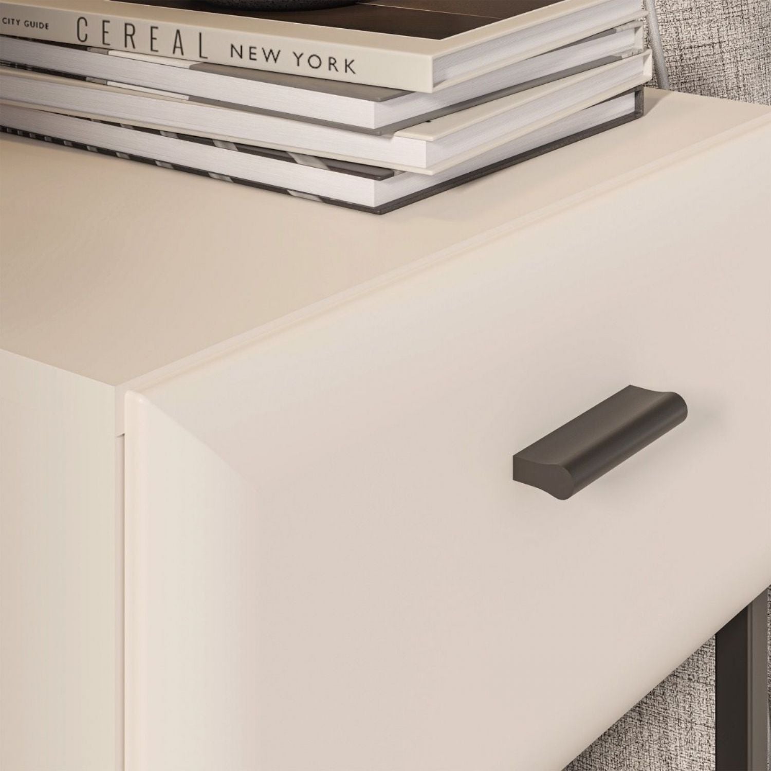Akihisa Bedside Table with Drawer and Metal Legs in Sand