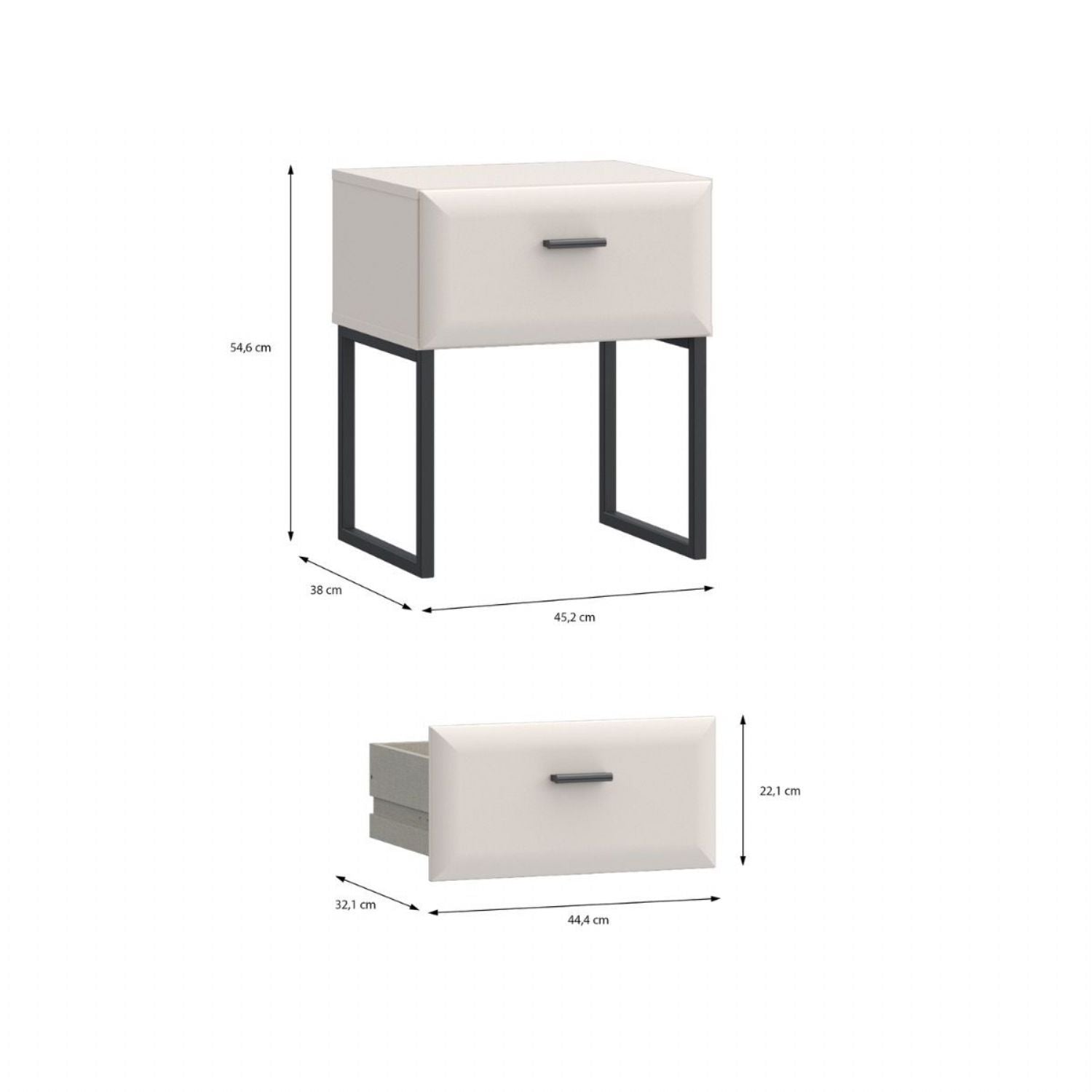 Akihisa Bedside Table with Drawer and Metal Legs in Sand
