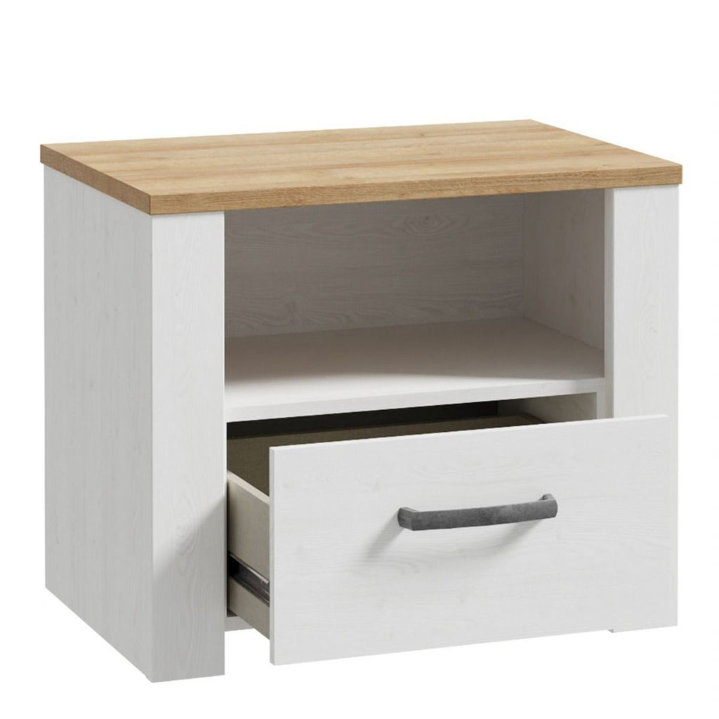Bohol 1 Drawer Bedside in White Riviera Oak