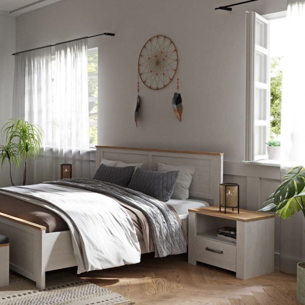 Bohol 1 Drawer Bedside in White Riviera Oak