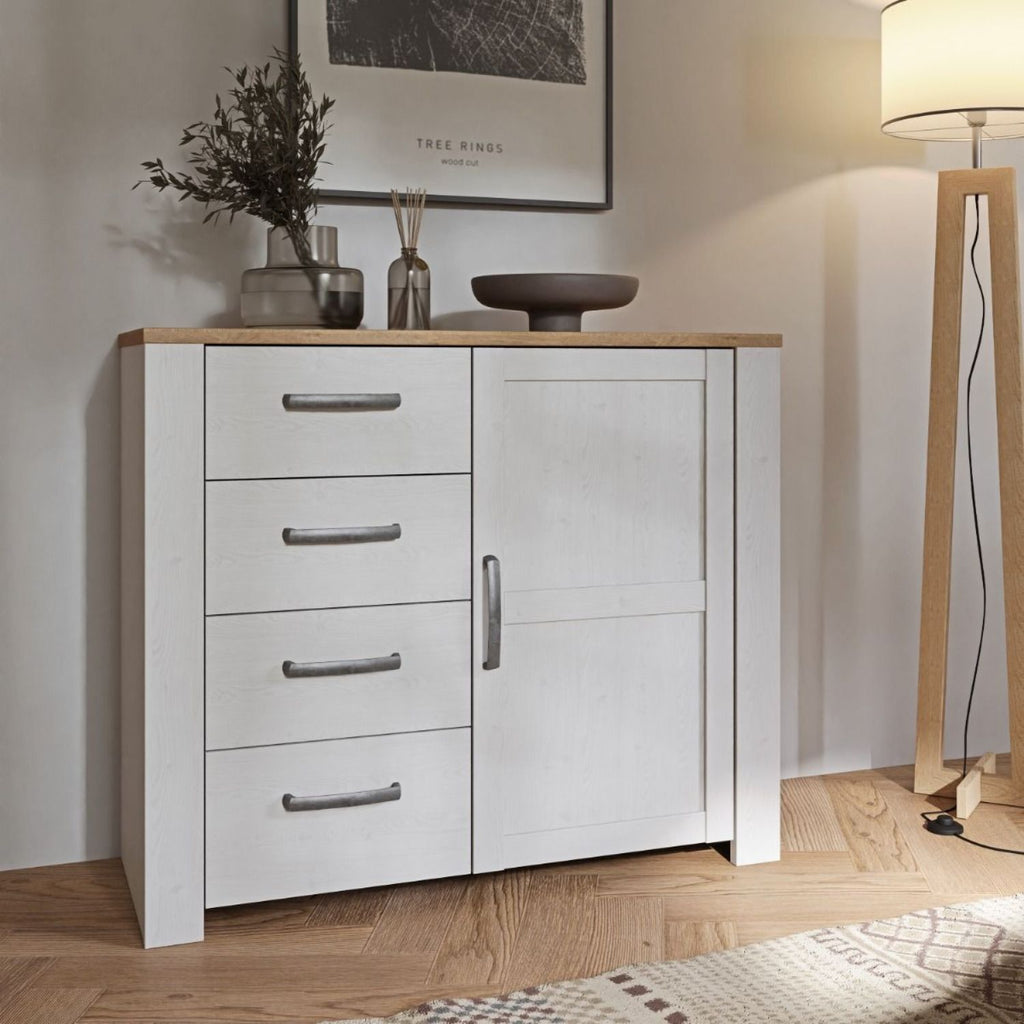 Bohol 1 Door 4 Drawer Chest in White Riviera Oak