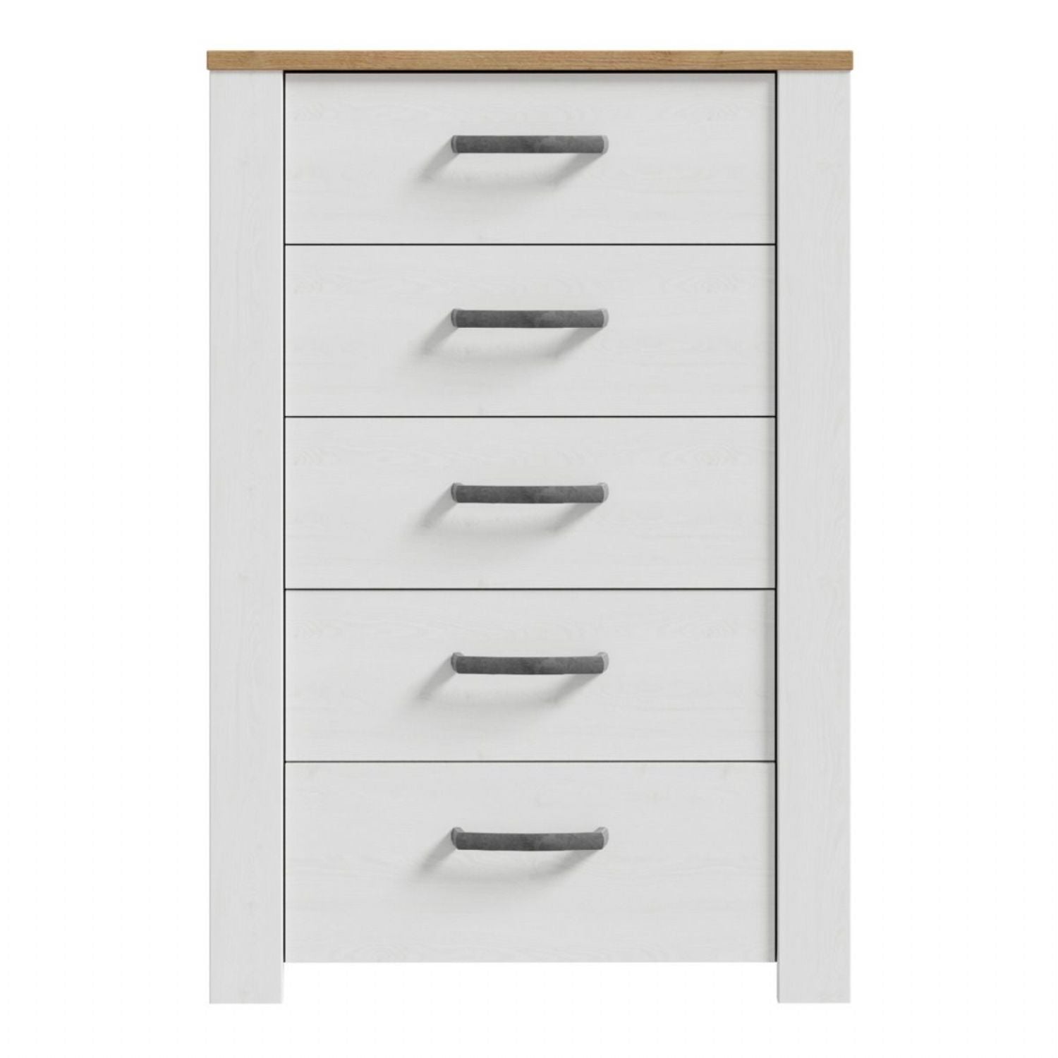 Bohol 5 Drawer Narrow Chest in White Riviera Oak