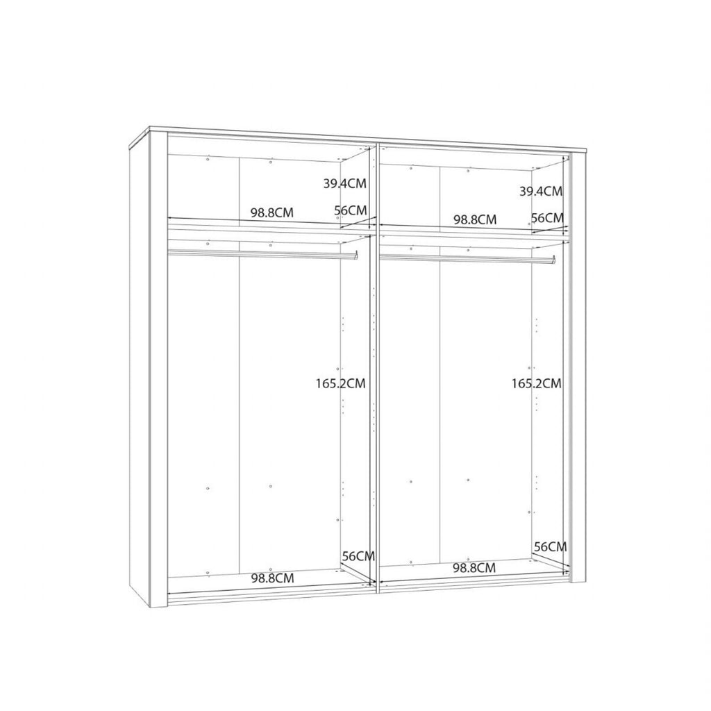 Bohol 2 Door 2 Mirrored Door Wardrobe in White Riviera Oak