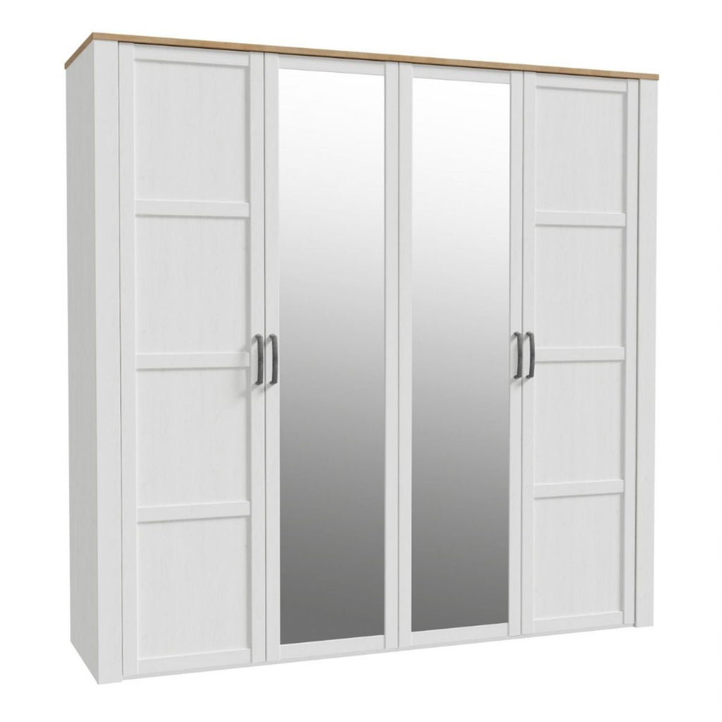 Bohol 2 Door 2 Mirrored Door Wardrobe in White Riviera Oak