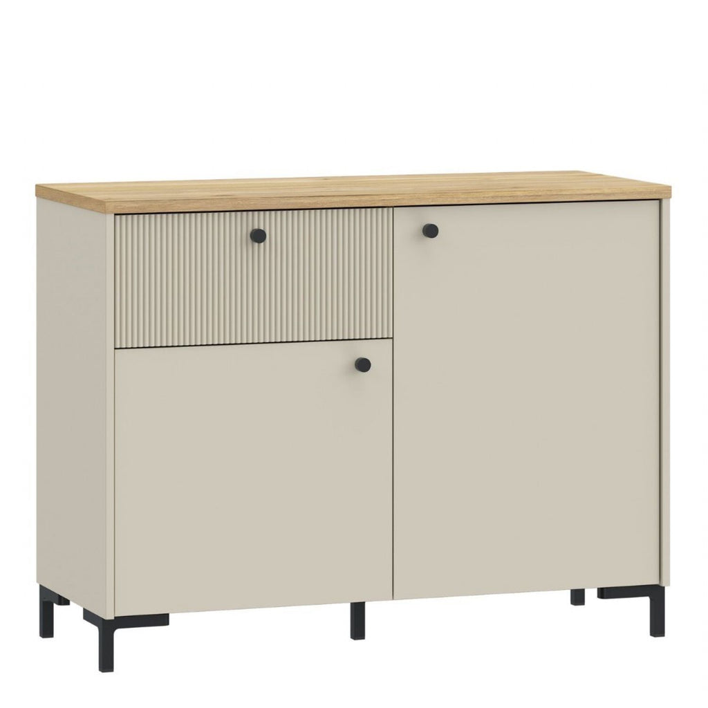 Bixbite Sideboard with Fluted Detail, Drawer &amp; Cupboard in Mauvella Oak and Sand
