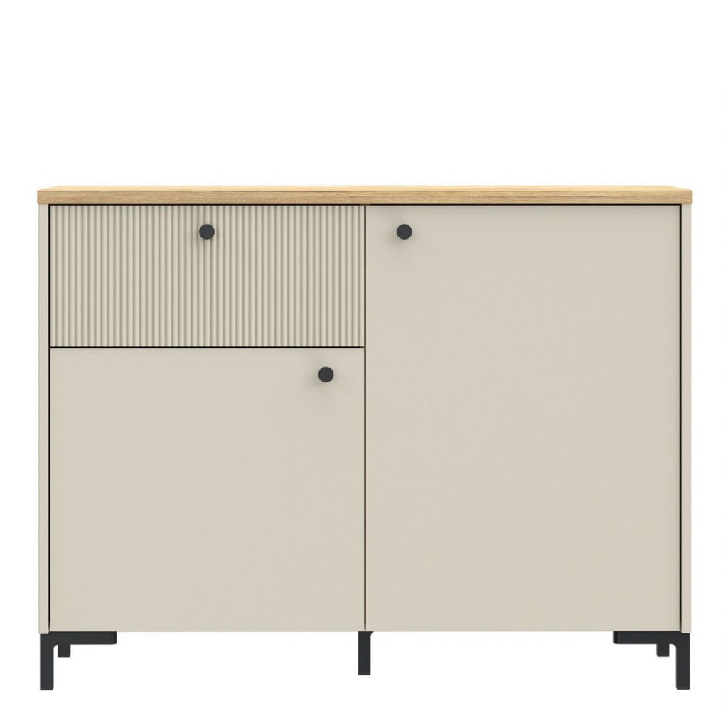 Bixbite Sideboard with Fluted Detail, Drawer & Cupboard in Mauvella Oak and Sand