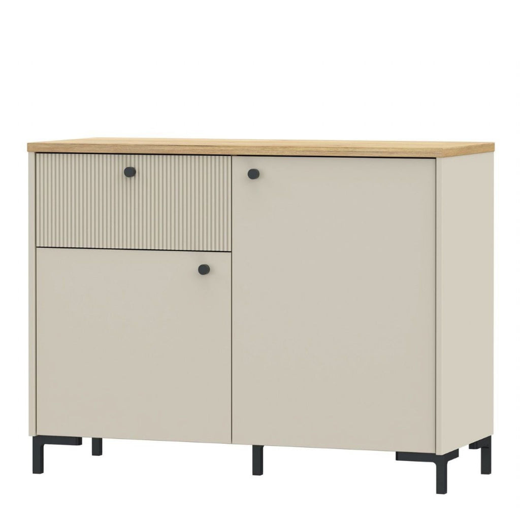 Bixbite Sideboard with Fluted Detail, Drawer & Cupboard in Mauvella Oak and Sand
