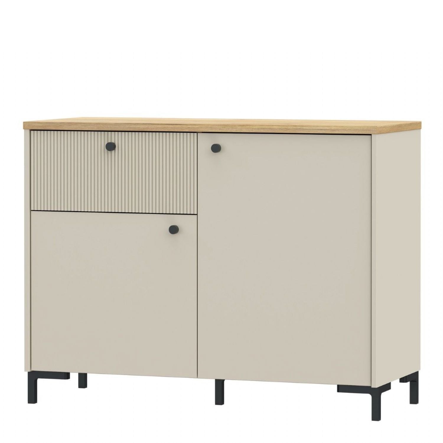 Bixbite Sideboard with Fluted Detail, Drawer & Cupboard in Mauvella Oak and Sand