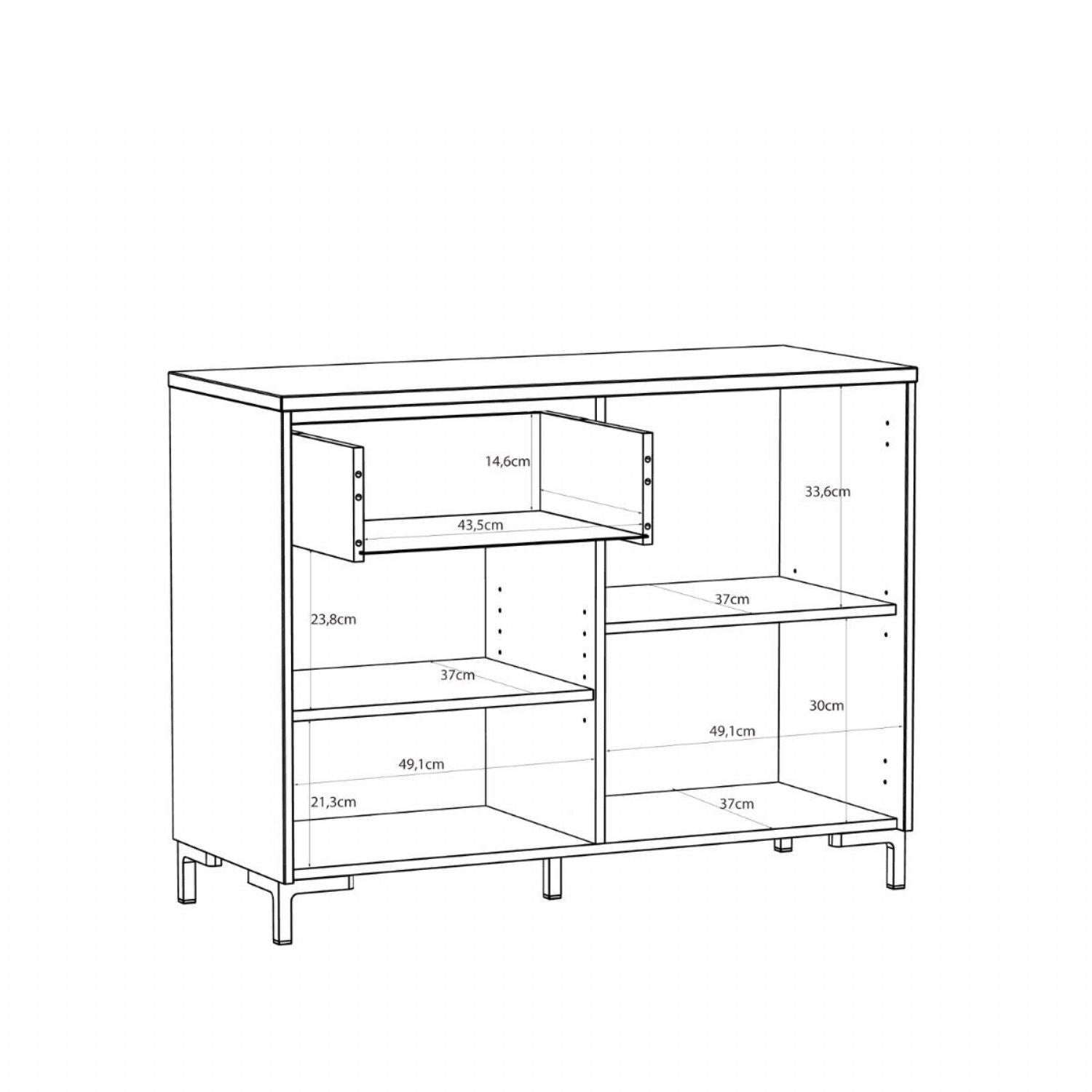 Bixbite Sideboard with Fluted Detail, Drawer & Cupboard in Mauvella Oak and Sand