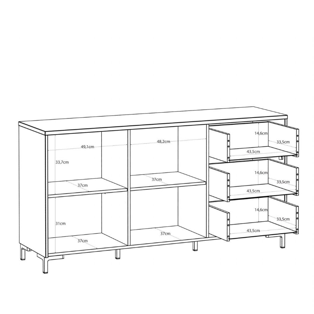 Bixbite Wide Sideboard with Fluted Drawers & Cupboard in Mauvella Oak and Sand