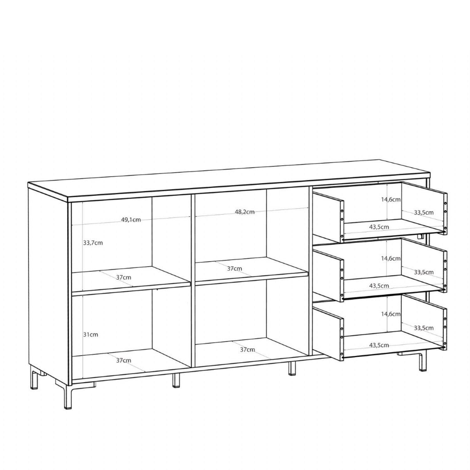 Bixbite Wide Sideboard with Fluted Drawers & Cupboard in Mauvella Oak and Sand