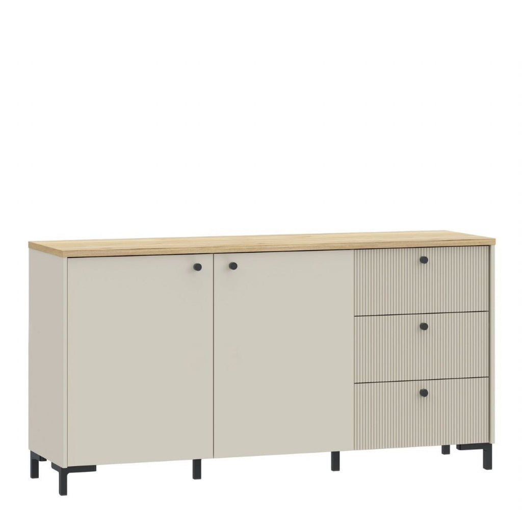 Bixbite Wide Sideboard with Fluted Drawers &amp; Cupboard in Mauvella Oak and Sand