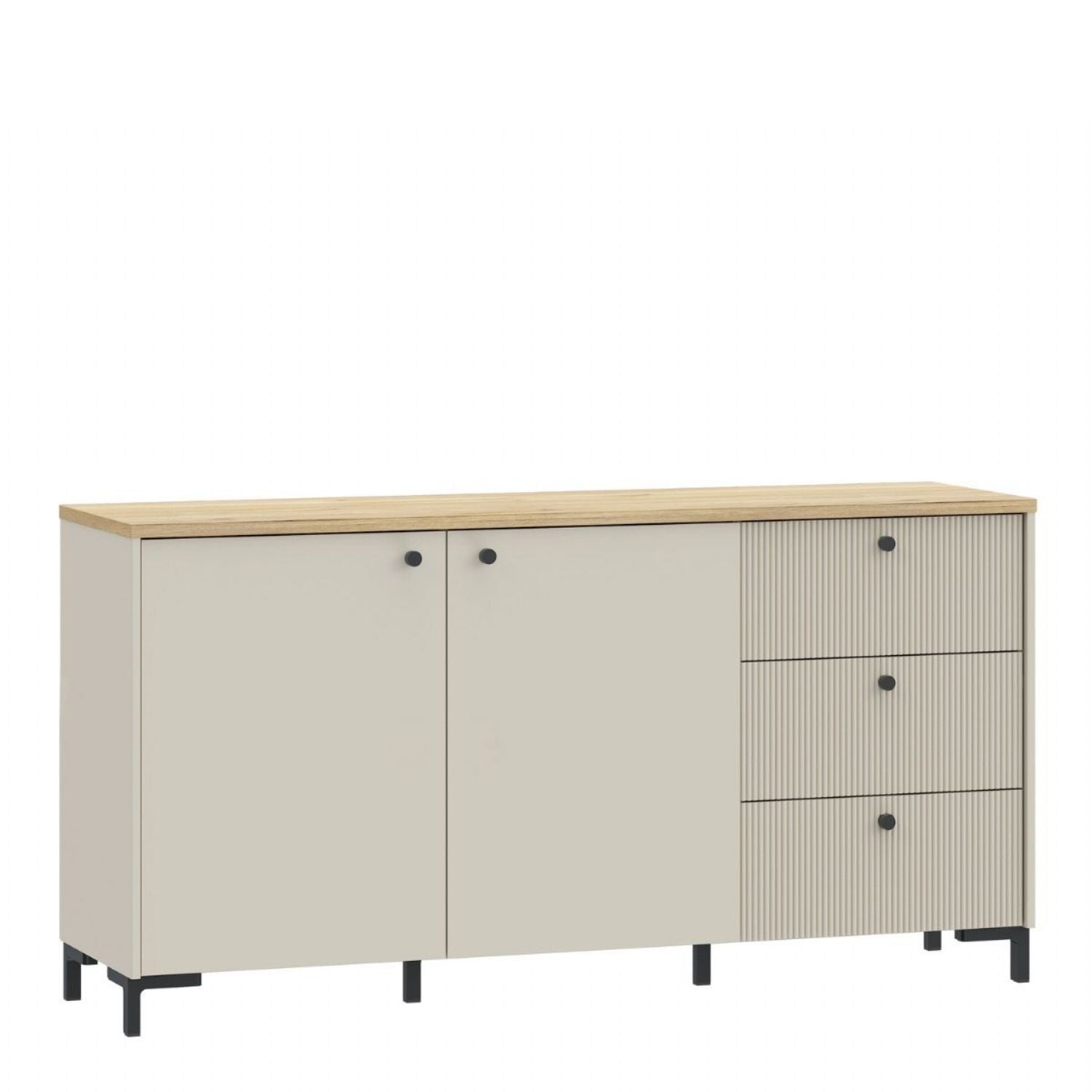 Bixbite Wide Sideboard with Fluted Drawers &amp; Cupboard in Mauvella Oak and Sand