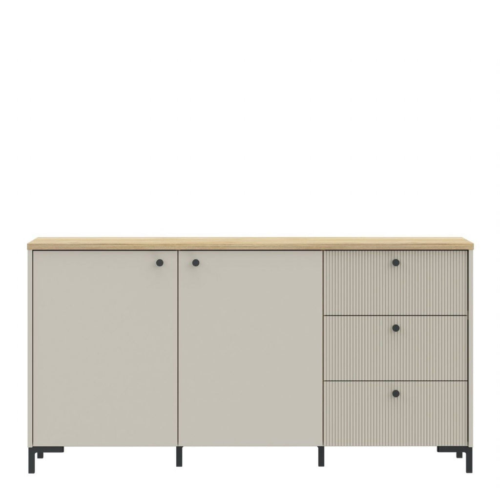 Bixbite Wide Sideboard with Fluted Drawers & Cupboard in Mauvella Oak and Sand