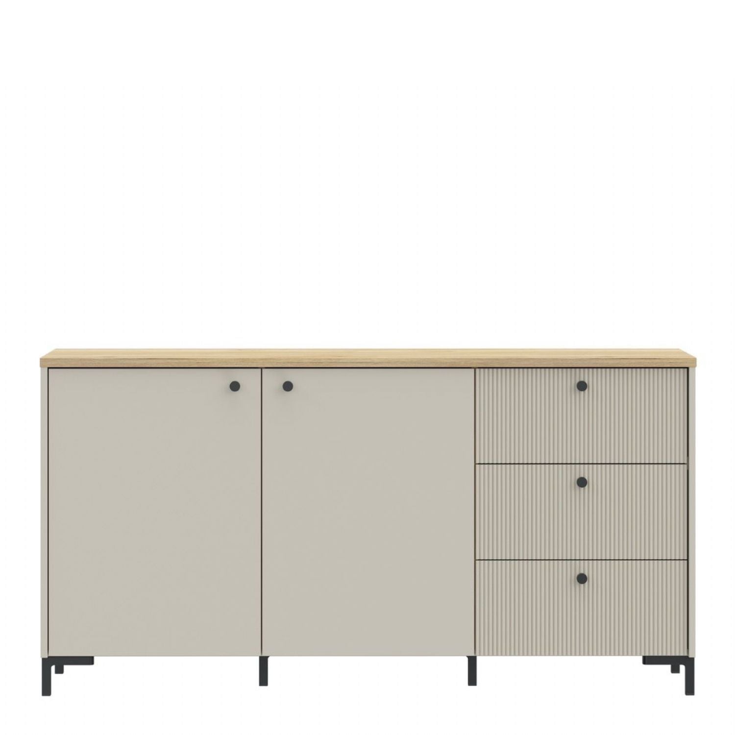 Bixbite Wide Sideboard with Fluted Drawers & Cupboard in Mauvella Oak and Sand