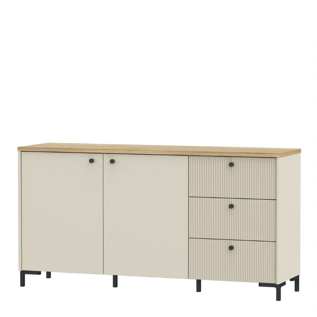 Bixbite Wide Sideboard with Fluted Drawers & Cupboard in Mauvella Oak and Sand