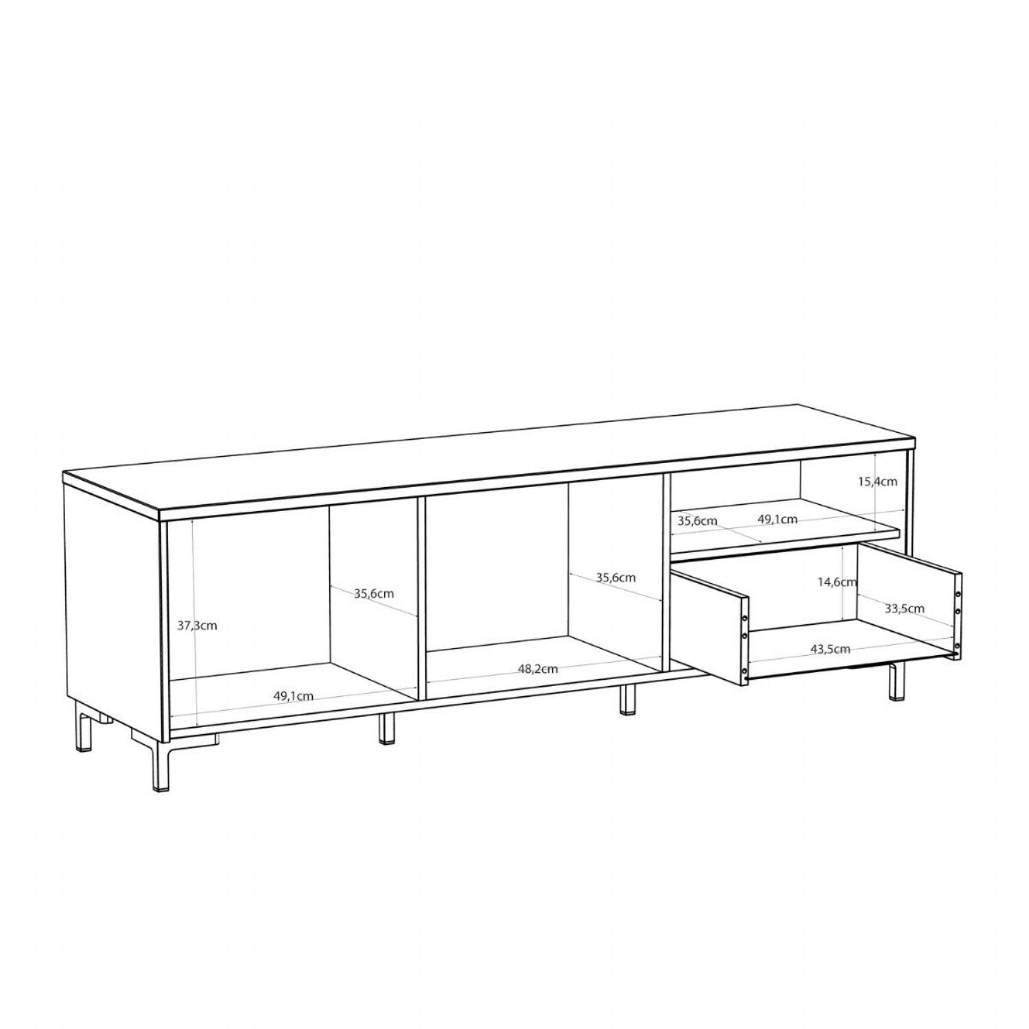 Bixbite Wide TV Unit with Fluted Drawer, Open Shelf & Cupboard in Mauvella Oak and Sand
