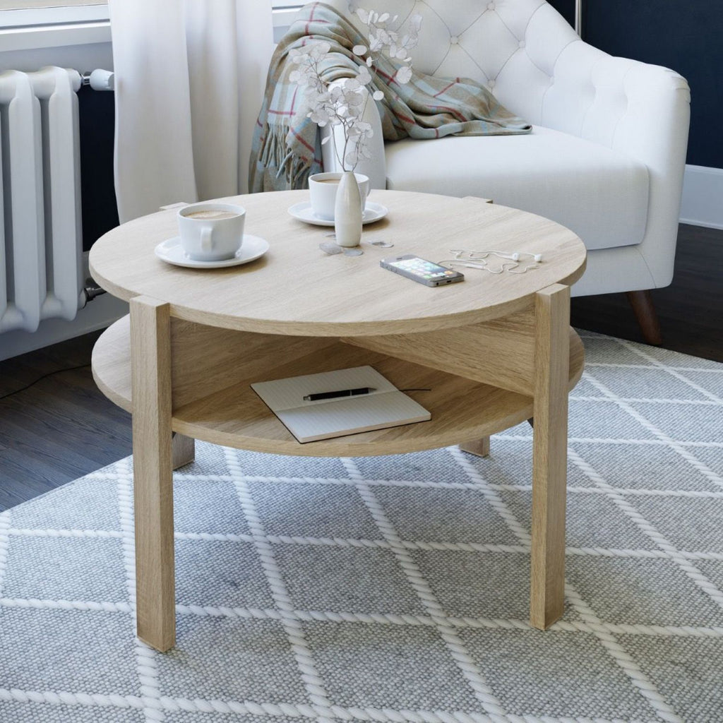 Tobago Round Coffee Table with Open Shelf in Sonoma Oak
