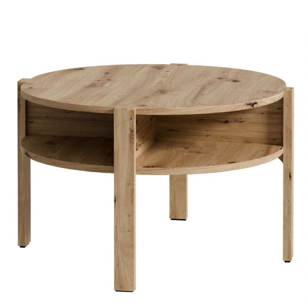 Tobago Round Coffee Table with Open Shelf in Artisan Oak