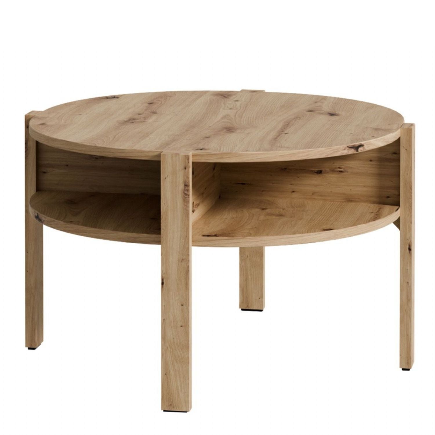 Tobago Round Coffee Table with Open Shelf in Artisan Oak