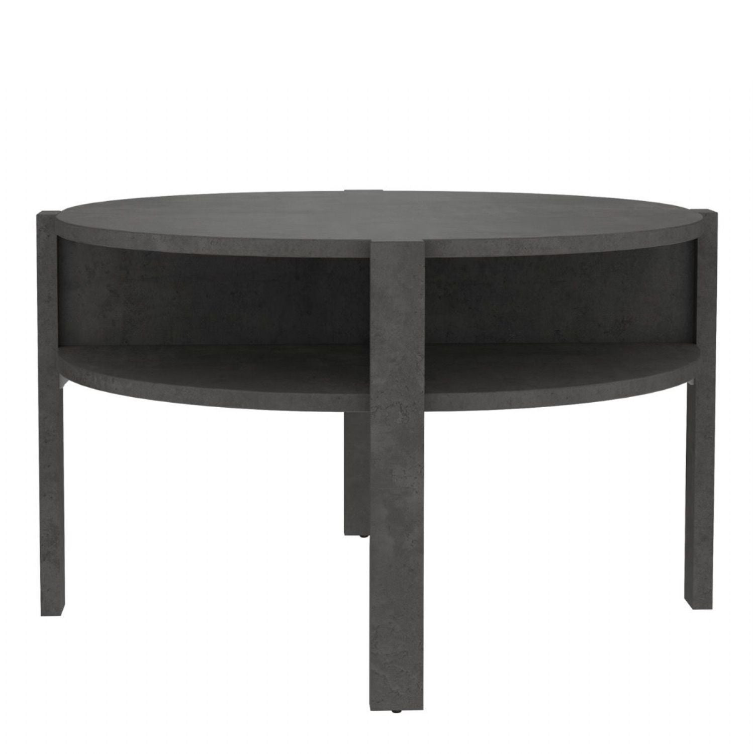Tobago Round Coffee Table with Open Shelf in Optic Dark Grey