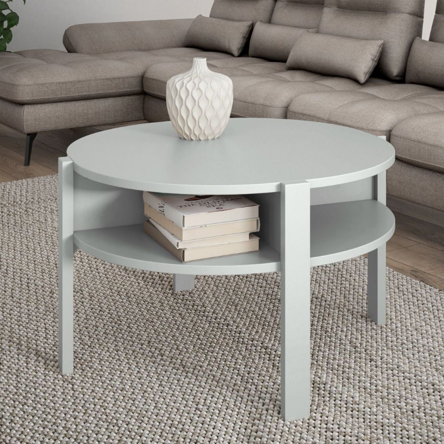 Tobago Round Coffee Table with Open Shelf in Grey