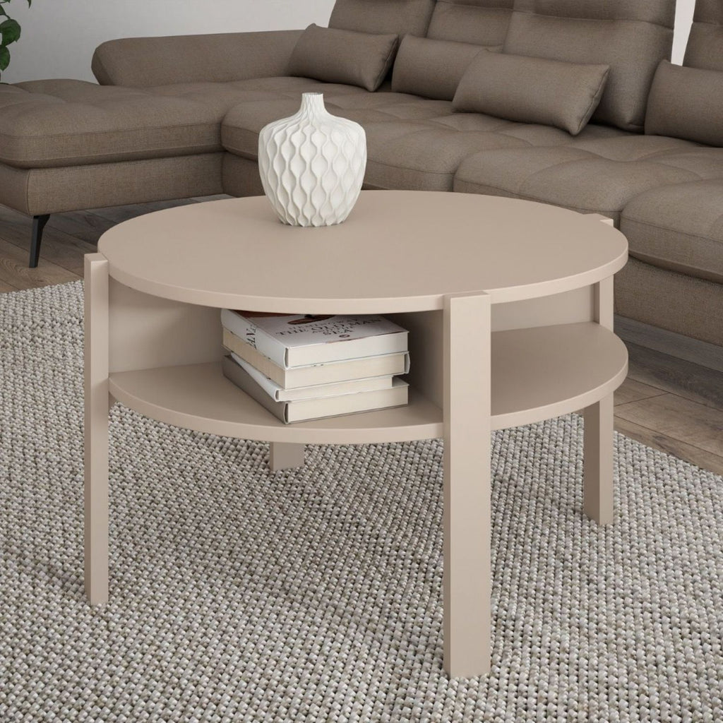 Tobago Round Coffee Table with Open Shelf in Sand
